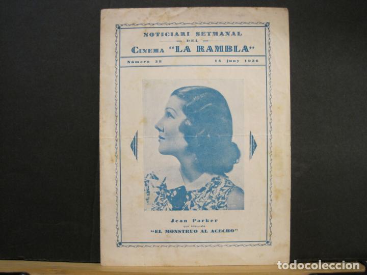 Cine: NOTICIARI SETMANAL DE CINEMA LA RAMBLA-NUMERO 38-14 JUNY 1936-PROGRAMA DE CINE-VER FOTOS-(K-7990)
