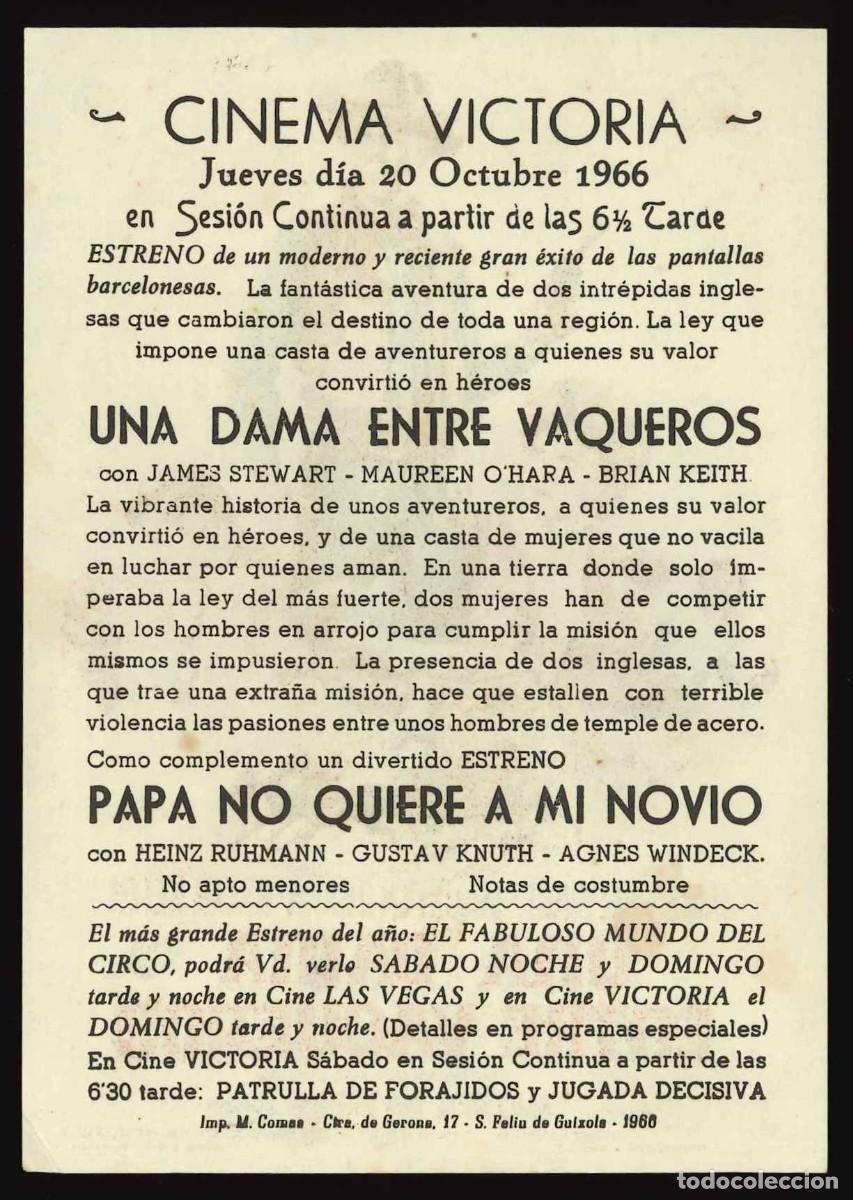 Cine: UNA DAMA ENTRE VAQUEROS / PROGRAMA DE CINE CON PUBLICIDAD EN TRASERA (OESTE) - Foto 2