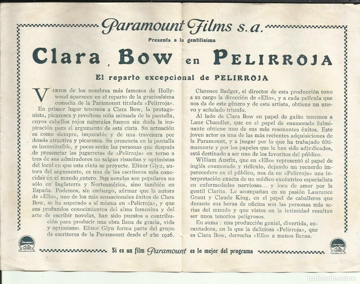 Cine: PTCC2 12 PELIRROJA PROGRAMA DOBLE PARAMOUNT CLARA BOW CINE MUDO - Foto 2