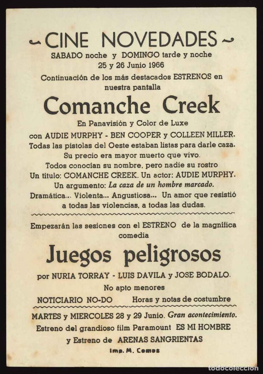 Cine: COMANCHE CREEK / PROGRAMA DE CINE CON PUBLICIDAD EN TRASERA (OESTE) - Foto 2