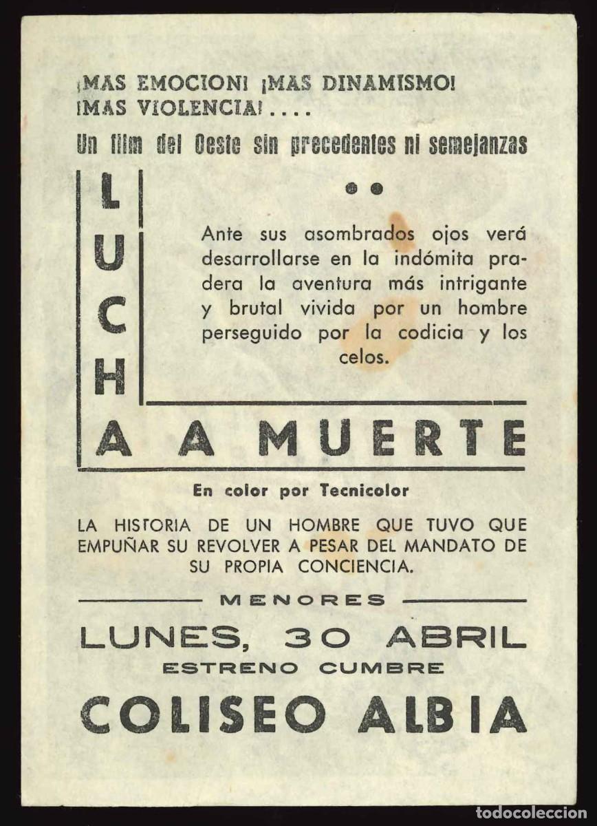 Cine: LUCHA A MUERTE / PROGRAMA DE CINE CON PUBLICIDAD EN TRASERA (OESTE) - Foto 2