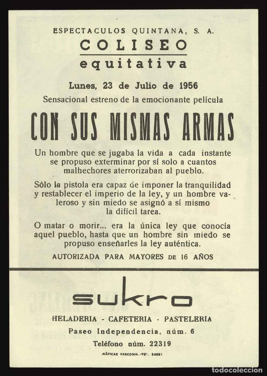 Cine: CON SUS MISMAS ARMAS / PROGRAMA DE CINE CON PUBLICIDAD EN TRASERA (OESTE) - Foto 2