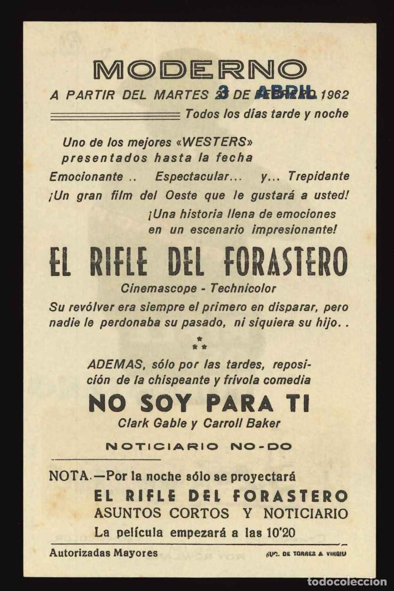 Cine: EL RIFLE DEL FORASTERO / PROGRAMA DE CINE CON PUBLICIDAD EN TRASERA (OESTE) - Foto 2