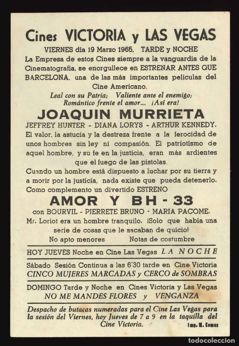 Cine: JOAQU&Iacute;N MURRIETA / PROGRAMA DE CINE CON PUBLICIDAD EN TRASERA (OESTE) - Foto 2