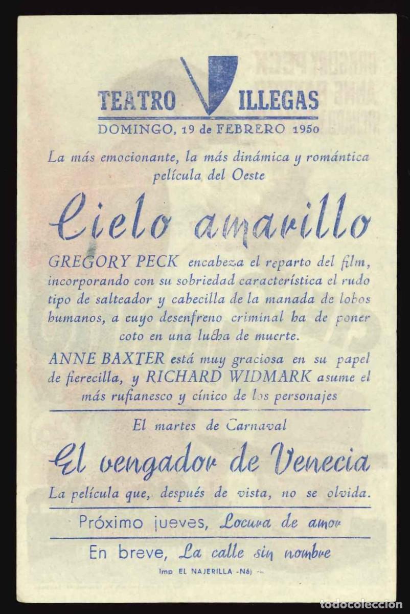 Cine: CIELO AMARILLO / PROGRAMA DE CINE CON PUBLICIDAD EN TRASERA (OESTE) - Foto 2