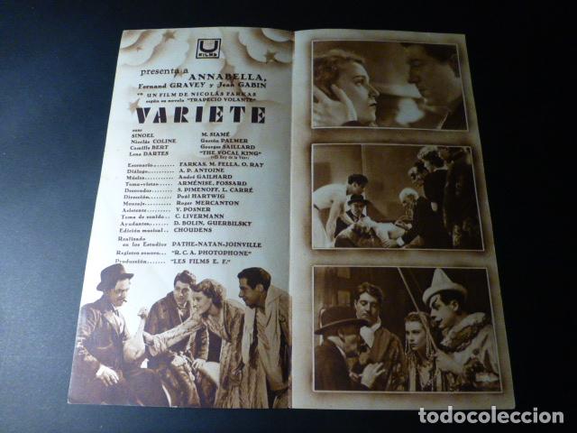 Cine: VARIET&Eacute; PROGRAMA DE MANO A&Ntilde;OS 30 FOLLETO - Foto 2