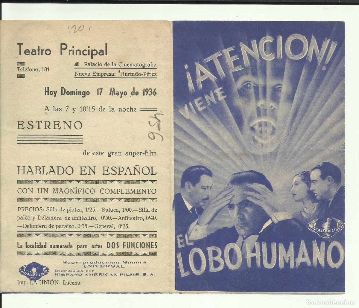 Cine: PTCC6 53 EL LOBO HUMANO PROGRAMA DOBLE UNIVERSAL HENRY HULL WARNER OLAND UNIVERSAL TERROR - Foto 1