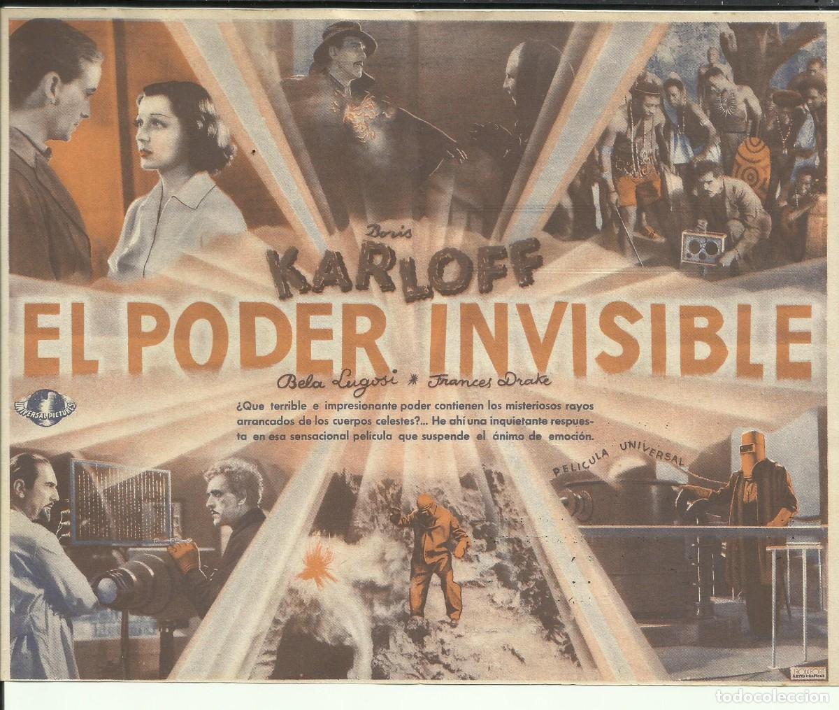 Cine: PTCC6 54 EL PODER INVISIBLE PROGRAMA DOBLE ORIGINAL BORIS KARLOFF BELA LUGOSI FRANCES DRAKE - Foto 1