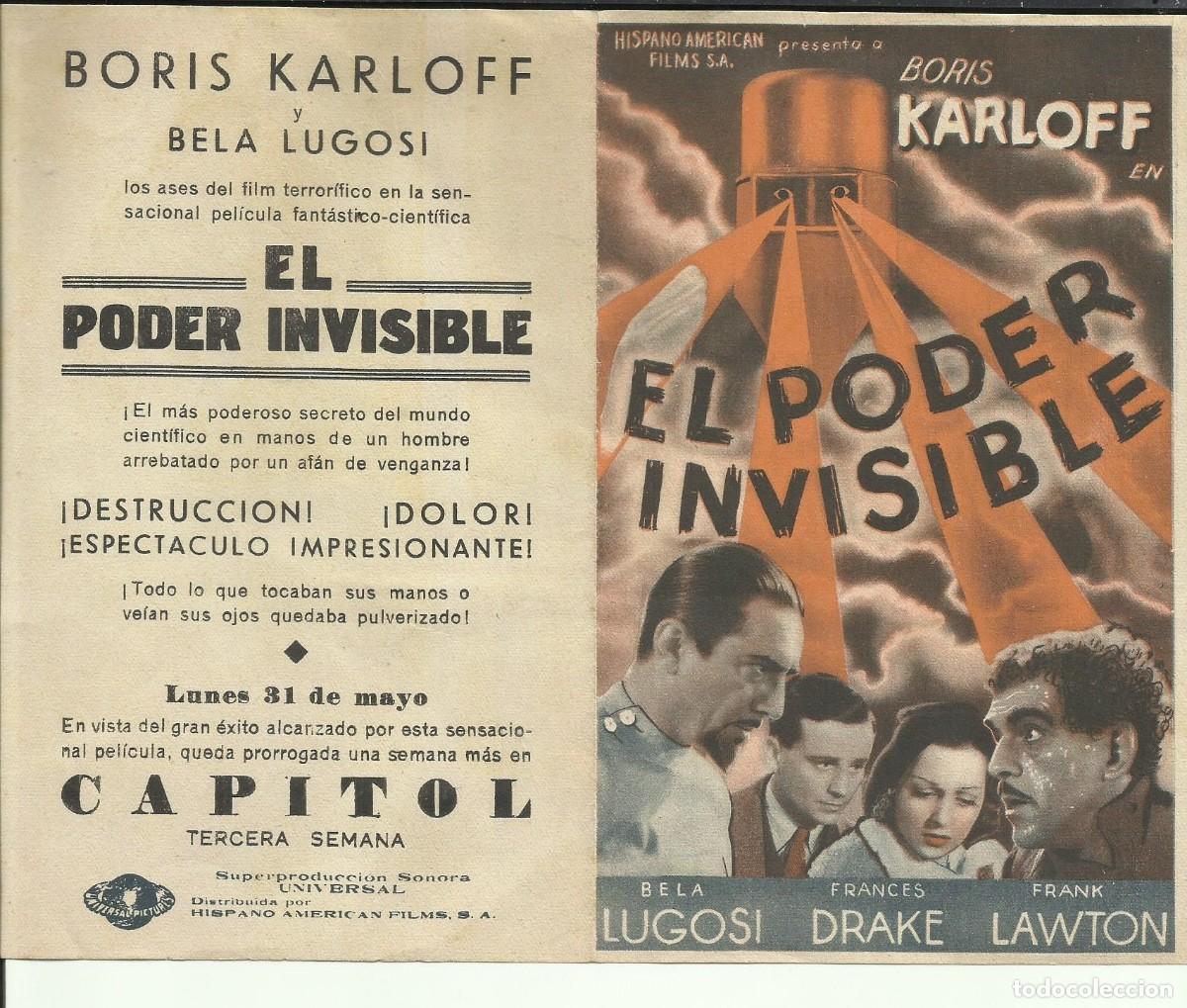 Cine: PTCC6 54 EL PODER INVISIBLE PROGRAMA DOBLE ORIGINAL BORIS KARLOFF BELA LUGOSI FRANCES DRAKE - Foto 2