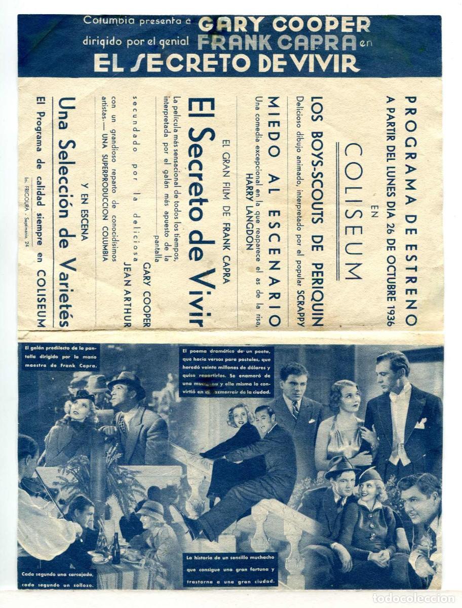  Foglietti di film di film antichi di cinema: EL SECRETO DE VIVIR, con Gary Cooper.