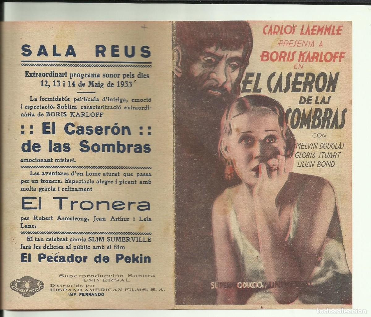 Cine: PTCC6 61 EL CASERON DE LAS SOMBRAS PROGRAMA DOBLE UNIVERSAL BORIS KARLOFF GLORIA STUART - Foto 1
