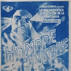 Cine: PTCC6 61 EL HOMBRE INVISIBLE PROGRAMA DOBLE AZUL UNIVERSAL CLAUDE RAINS GLORIA STUART JAMES WHALE