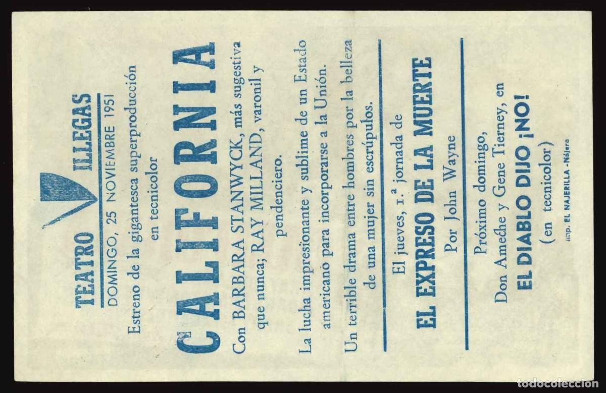 Cine: CALIFORNIA / PROGRAMA DE CINE CON PUBLICIDAD EN TRASERA (OESTE) - Foto 2