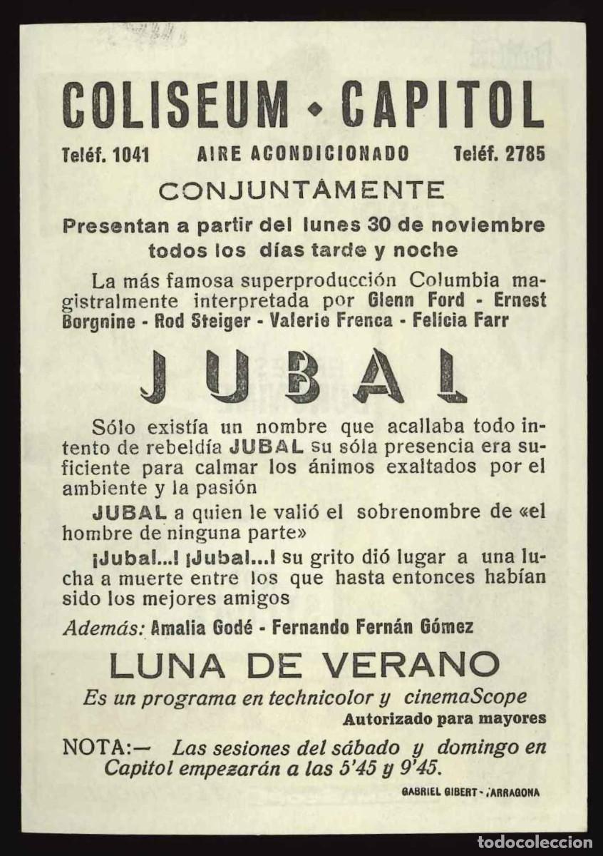 Cine: JUBAL / PROGRAMA DE CINE CON PUBLICIDAD EN TRASERA (OESTE) - Foto 2