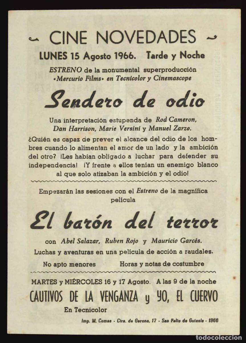 Cine: SENDERO DE ODIO / PROGRAMA DE CINE CON PUBLICIDAD EN TRASERA (OESTE) - Foto 2
