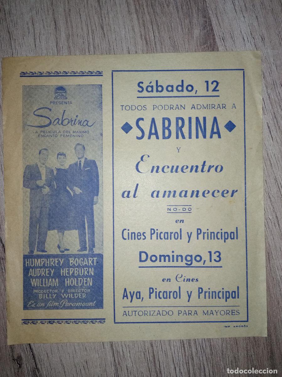 Cine: SABRINA, AUDREY HEPBURN, FOLLETO LOCAL CINES PICAROL Y PRINCIPAL