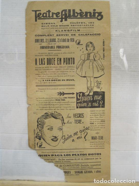 Cinema: GIRONA-TEATRE ALBENIZ-QUIEN ME QUIERE A MI?-LINA YEGROS-A&Ntilde;O 1936-PROGRAMA DE CINE-(V-23.901)