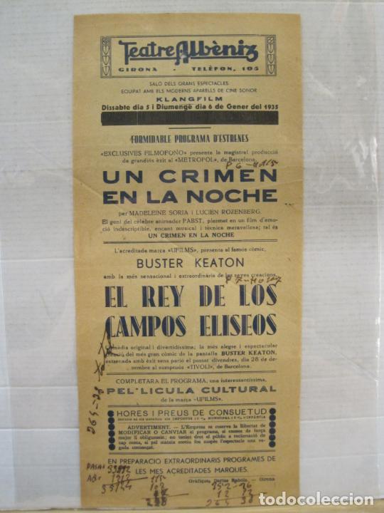 Cinema: GIRONA-TEATRE ALBENIZ-BUSTER KEATON-EL REY DE CAMPOS ELISEOS-A&Ntilde;O 1935-PROGRAMA DE CINE-(V-23.905)