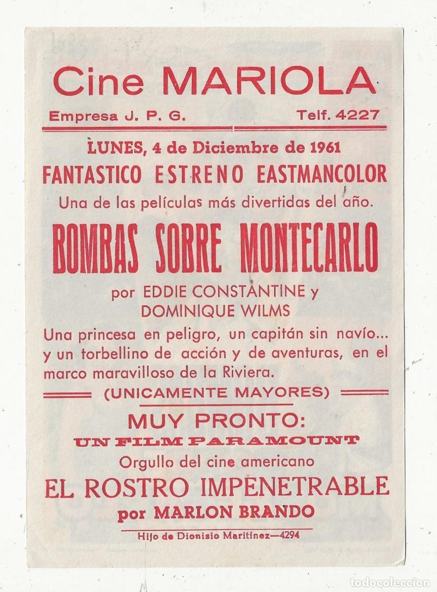 Cine: PROGRAMA DE MANO - BOMBAS SOBRE MONTECARLO - EDDIE CONSTANTINE, MARION MICHAEL - Foto 2