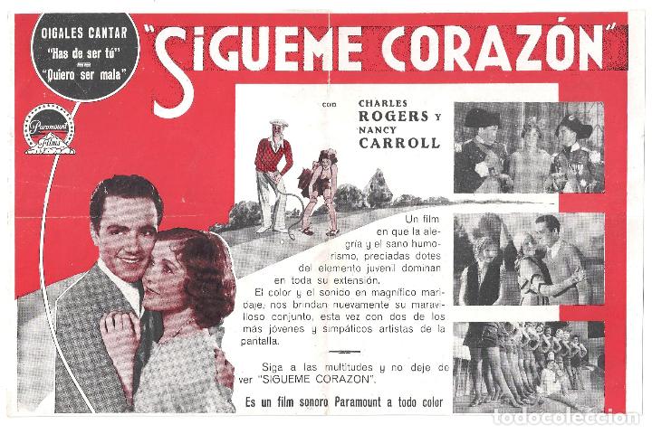Cine: PTCC 166 SIGUEME CORAZON PROGRAMA DOBLE PARAMOUNT CHARLES ROGERS NANCY CARROLL GOLF - Foto 2