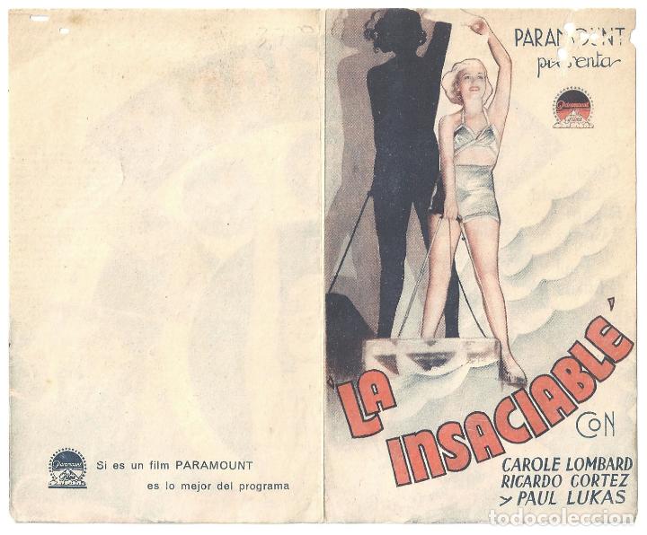 Cine: PTCC 166 LA INSACIABLE PROGRAMA DOBLE PARAMOUNT CAROLE LOMBARD - Foto 1