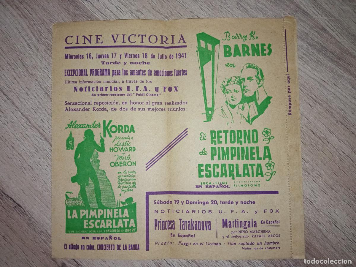  Foglietti di film di film antichi di cinema: LA PIMPINELA ESCARLATA Y EL RETORNO DE LA PIMPINELA ESCARLATA, FOLLETO LOCAL CINE VICTORIA, 1941