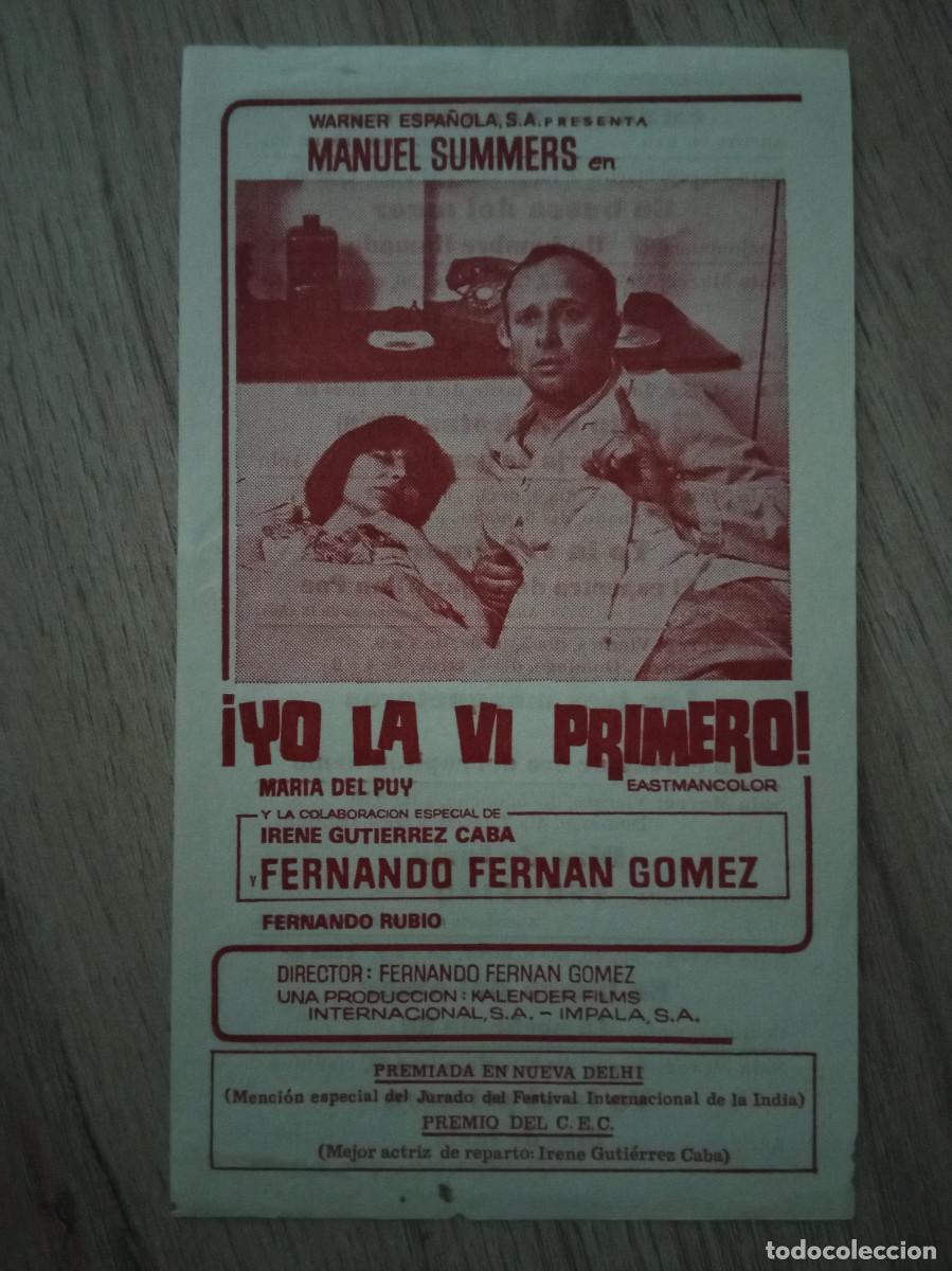 Cine: YO LA VI PRIMERO, MANUEL SUMMERS, FOLLETO LOCAL SALA MERC&Eacute; DE ARENYS DE MAR, 1975