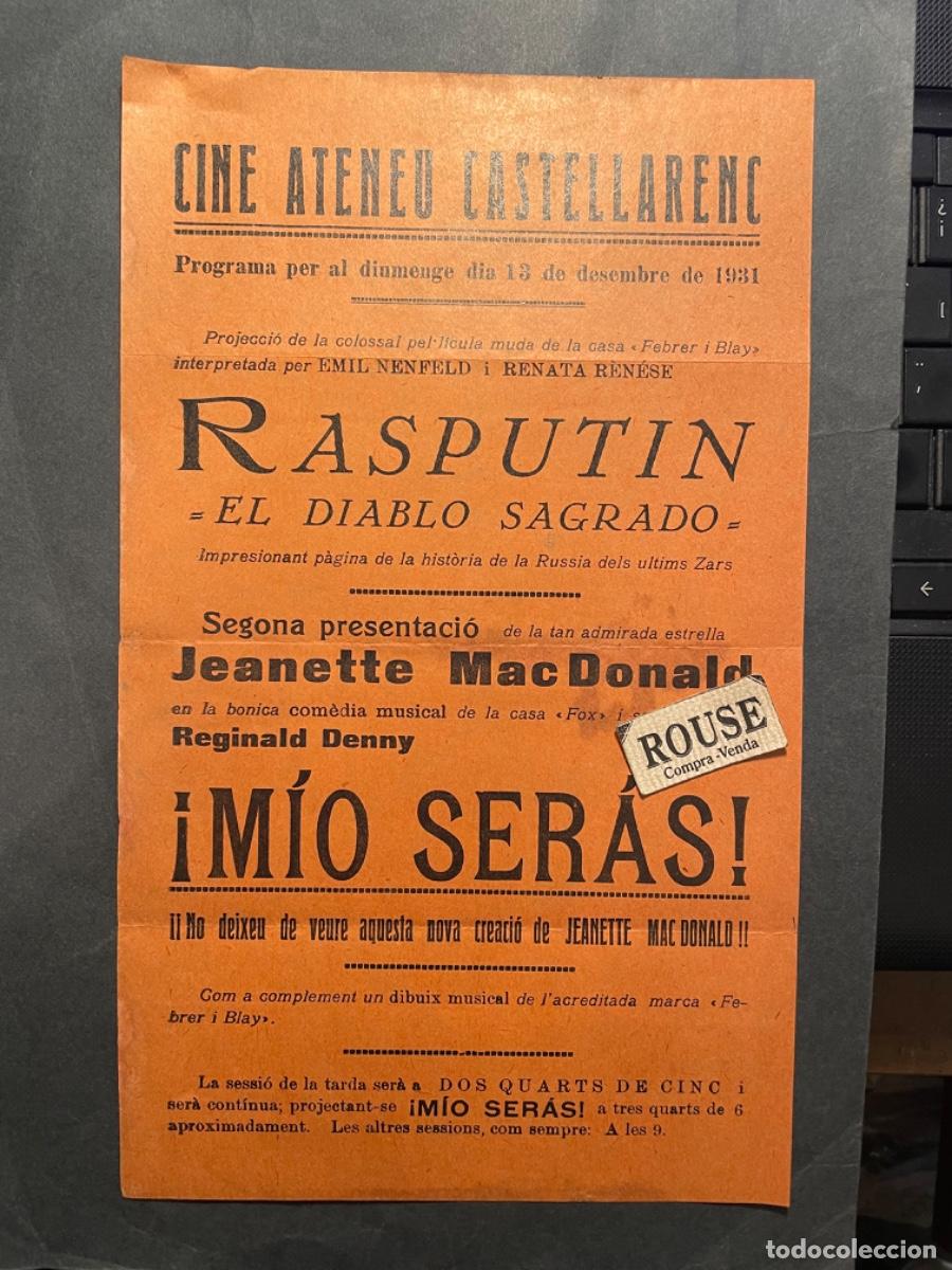Cinema: CINE - ANTIGUO CARTEL/PROGRAMA 13 DESEMBRE 1931 CINE ATENEU CASTELLARENC - RASPUTIN , EL DIABLO SAG