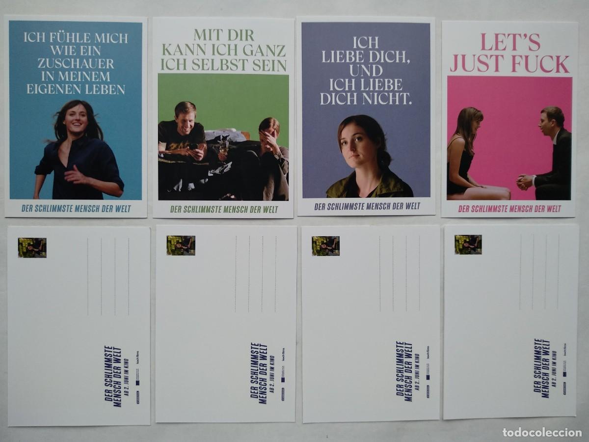 Kino: DER SCHLIMMSTE MENSCH DER WELT. 4 POSTALES BELGAS.