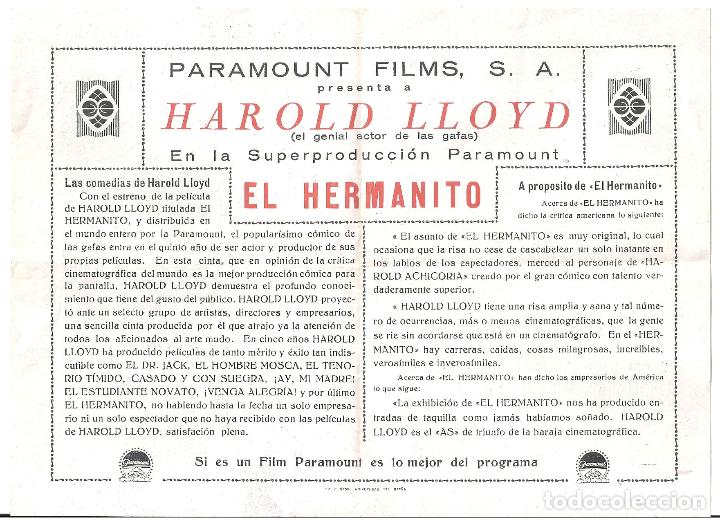 Cine: PTCC7 31 EL HERMANITO PROGRAMA DOBLE PARAMOUNT HAROLD LLOYD - Foto 3