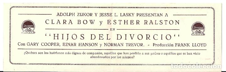 Cine: PTCC2 15 HIJOS DEL DIVORCIO PROGRAMA DOBLE PARAMOUNT CLARA BOW ESTHER RALSTON - Foto 2