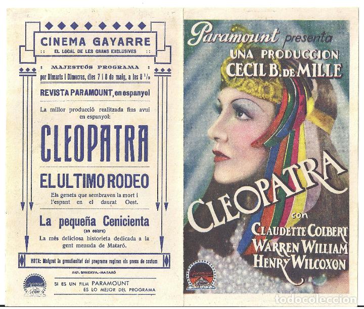 Cine: PTCC 168 CLEOPATRA PROGRAMA DOBLE PARAMOUNT CLAUDETTE COLBERT CECIL B. DEMILLE - Foto 1