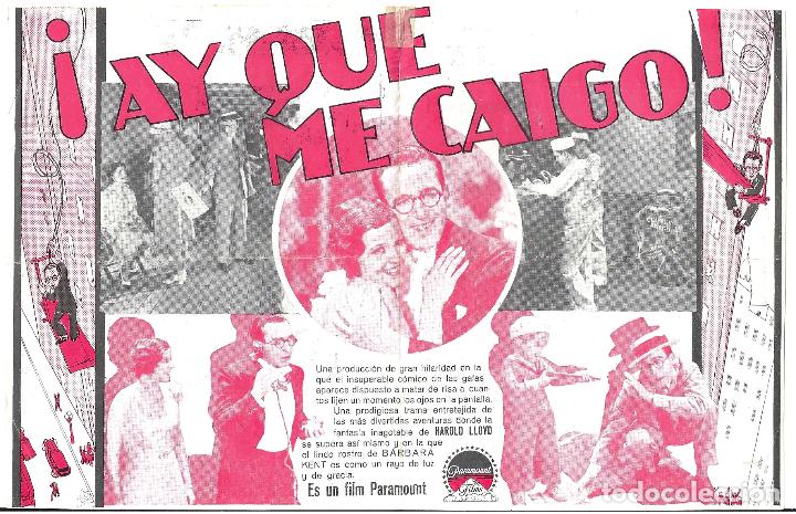 Cine: PTCC7 22 AY QUE ME CAIGO PROGRAMA DOBLE PARAMOUNT HAROLD LLOYD BARBARA KENT - Foto 2