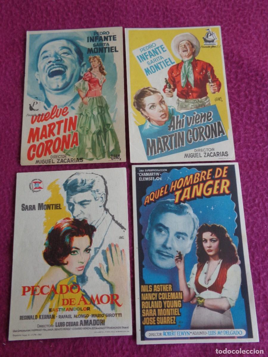  Flyers Publicitaires de films Anciens: 4 PROGRAMAS SARA MONTIEL - AHI VIENE - VUELVE MARTIN CORONA PECADO DE AMOR AQUEL HOMBRE DE TANGER