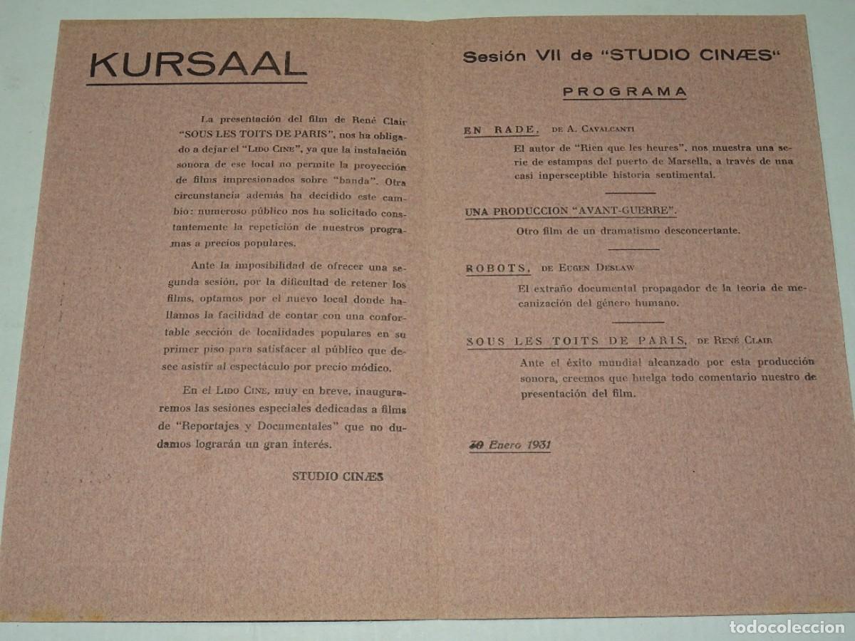 Cine: PROGRAMA ( VANGUARDIAS ) SOUS LES TOITS DE PARIS DE RENE CLAIR - EN RADE DE A. CAVALCANTI - Foto 2