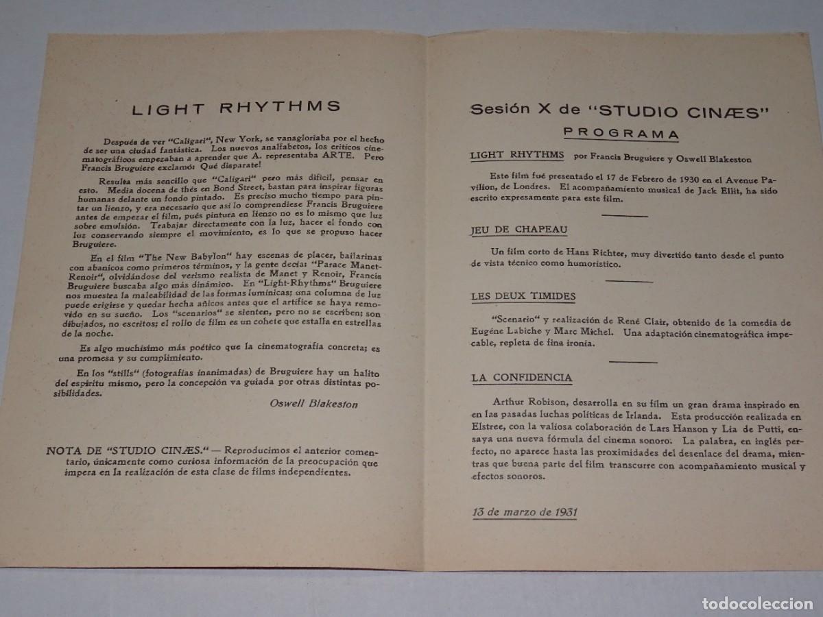 Cine: PROGRAMA STUDIO CINAES MARZO 1931 - LIGHT RHYTHMS , JEU DE CHAPEAU ( VANGUARDIAS ) - Foto 2