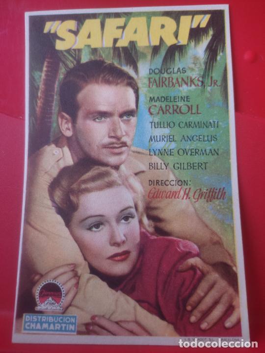  Foglietti di film di film antichi di cinema: SAFARI FAIRBANKS CARROLL PROGRAMA FOLLETO MANO SIN PUBLICIDAD A&Ntilde;OS 40