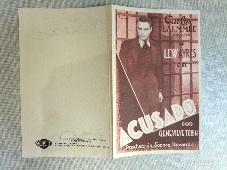 Cine: PTCC 173 ACUSADO PROGRAMA DOBLE UNIVERSAL LEW AYRES GENEVIEVE TOBIN - Foto 1