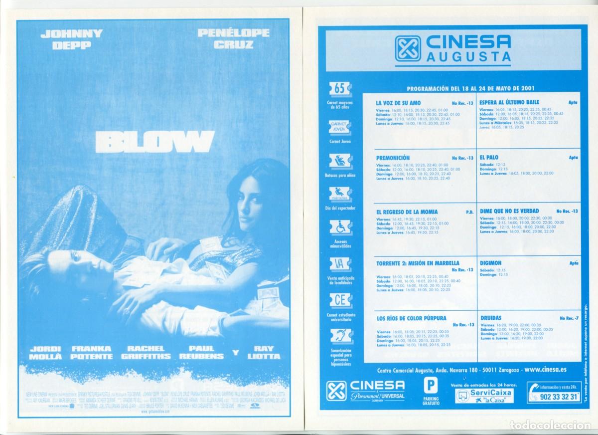  Foglietti di film di film antichi di cinema: BLOW, con Pen&eacute;lope Cruz. 15 X 21 cms. PROGRAMA DE CINESA.