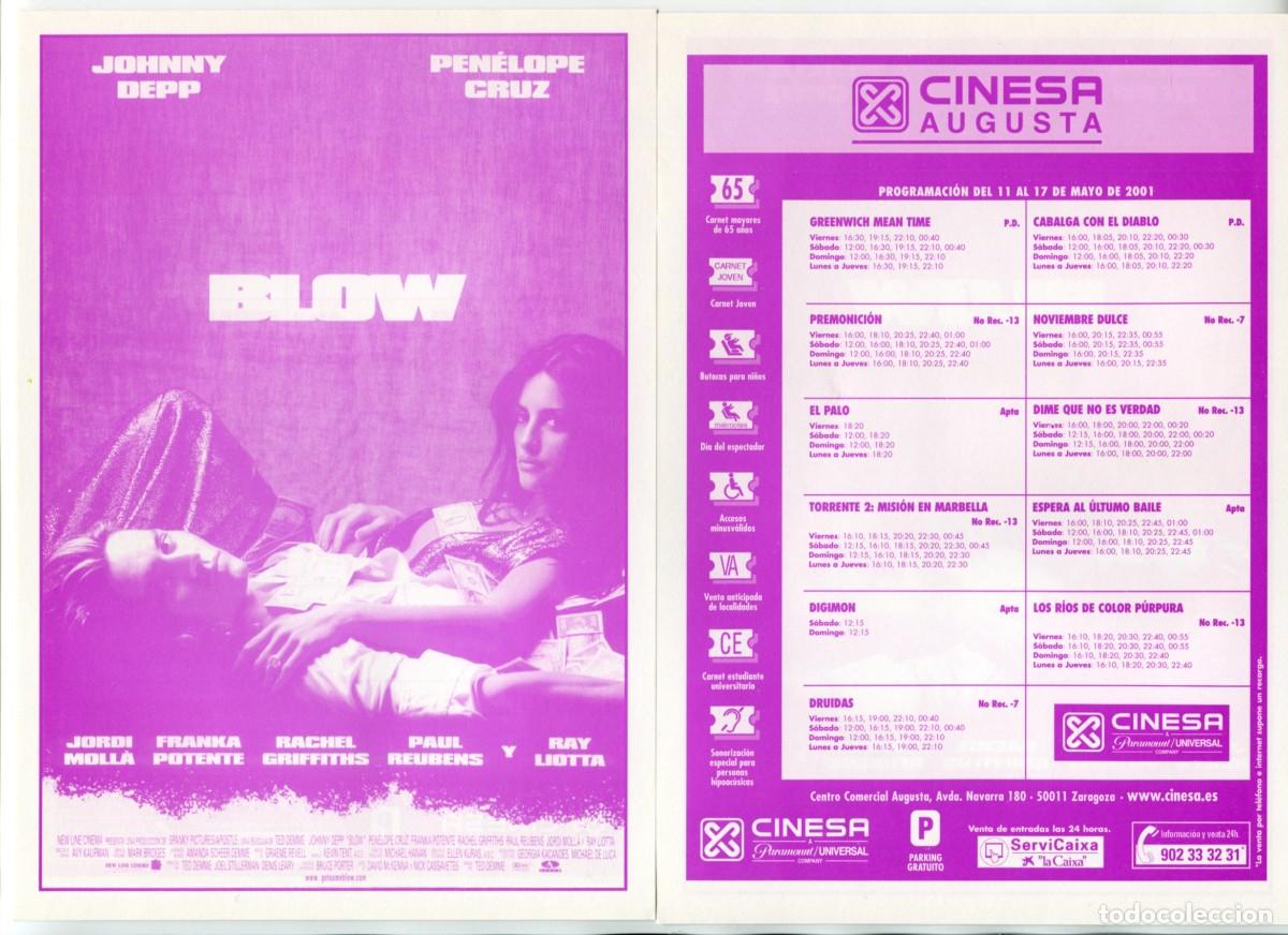  Foglietti di film di film antichi di cinema: BLOW, con Pen&eacute;lope Cruz. 15 X 21 cms. PROGRAMA DE CINESA.
