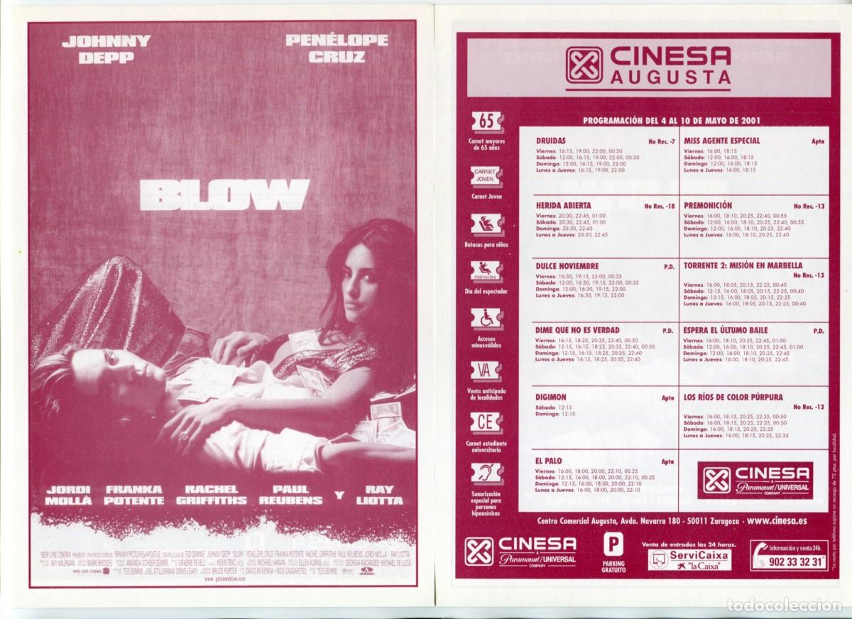 Cine: BLOW, con Pen&eacute;lope Cruz. 15 X 21 cms. PROGRAMA DE CINESA. - Foto 1