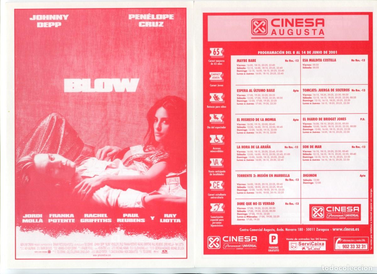  Foglietti di film di film antichi di cinema: BLOW, con Pen&eacute;lope Cruz. 15 X 21 cms. PROGRAMA DE CINESA.