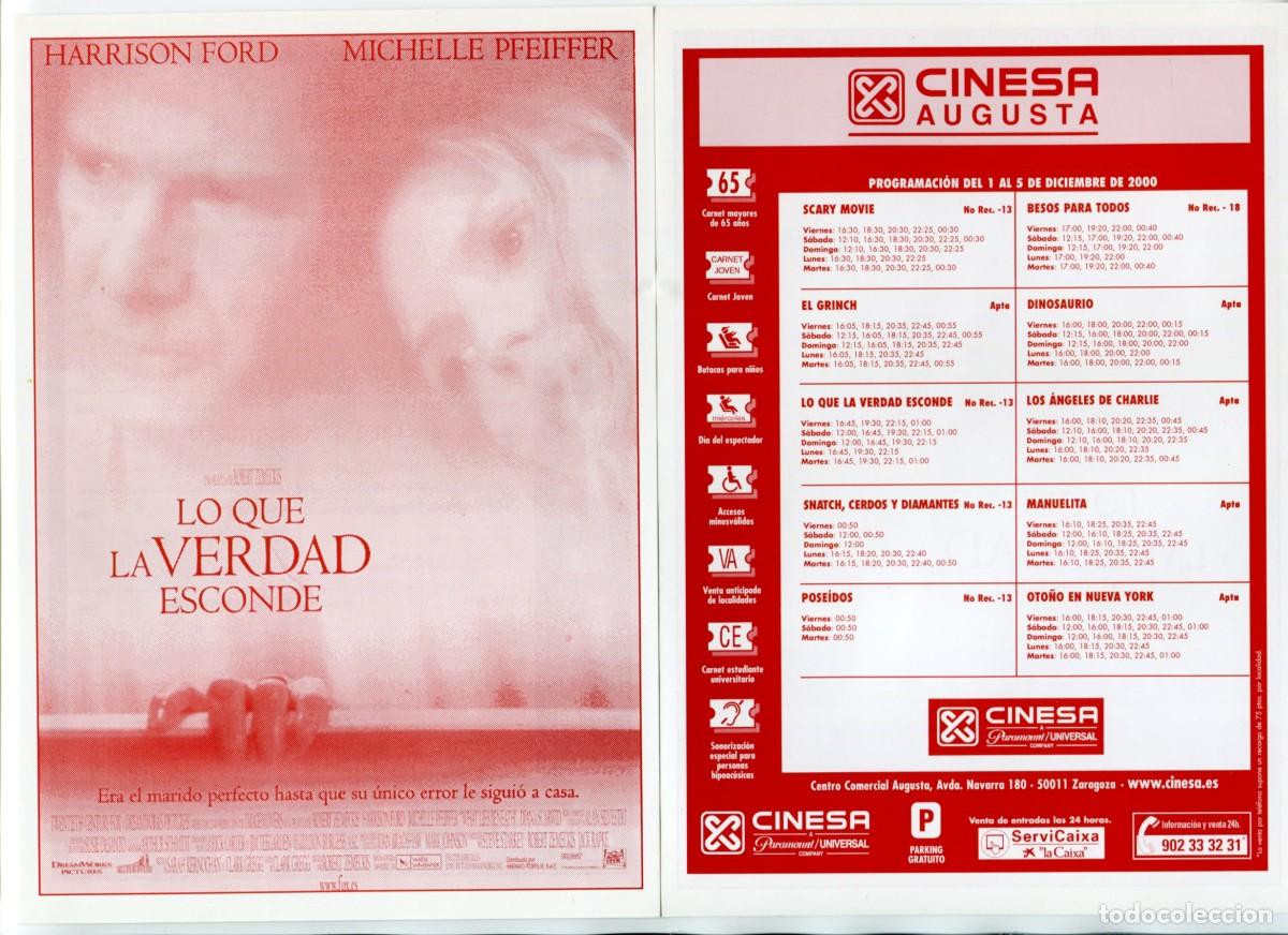 Cine: LO QUE LA VERDAD ESCONDE, con Harrison Ford. 15 X 21 cms. PROGRAMA DE CINESA. - Foto 1