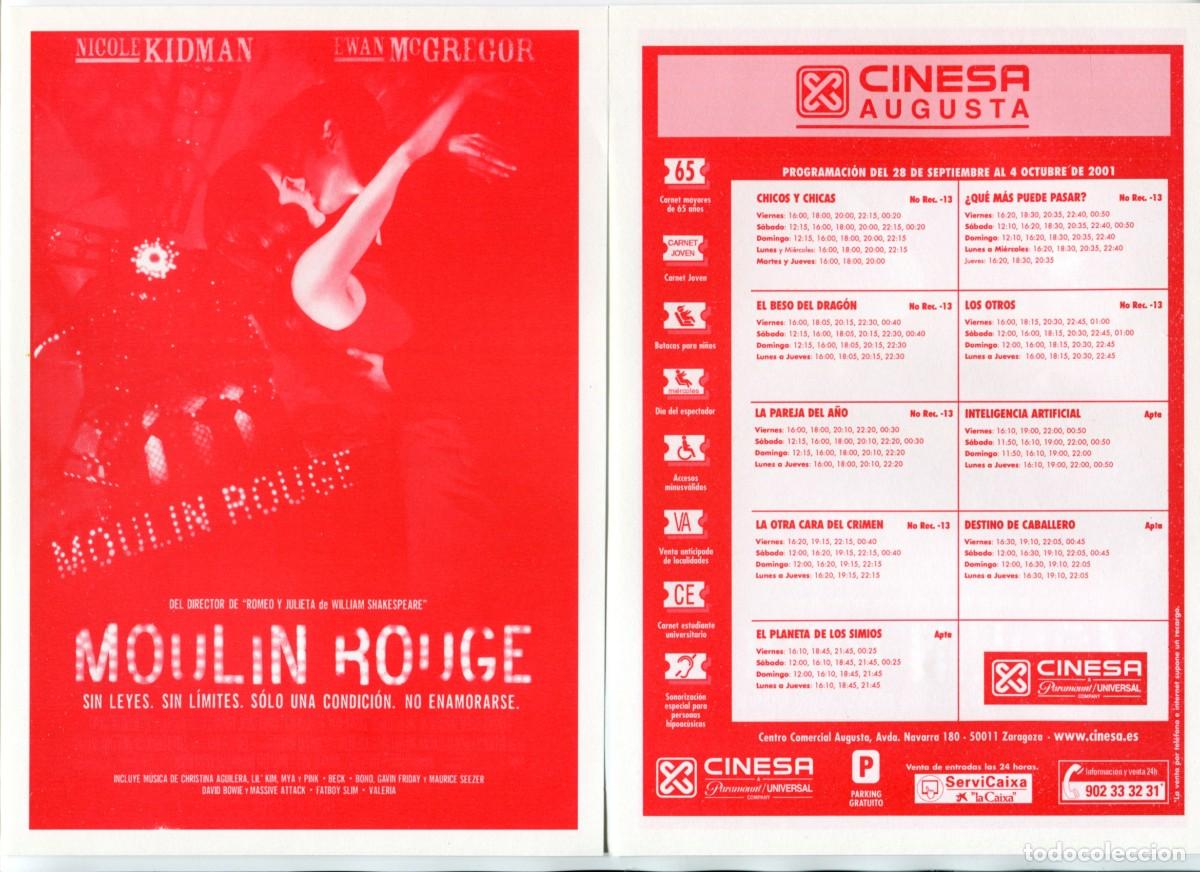 Cine: MOULIN ROUGE, con Nicole kidman. 15 X 21 cms. PROGRAMA DE CINESA. - Foto 1