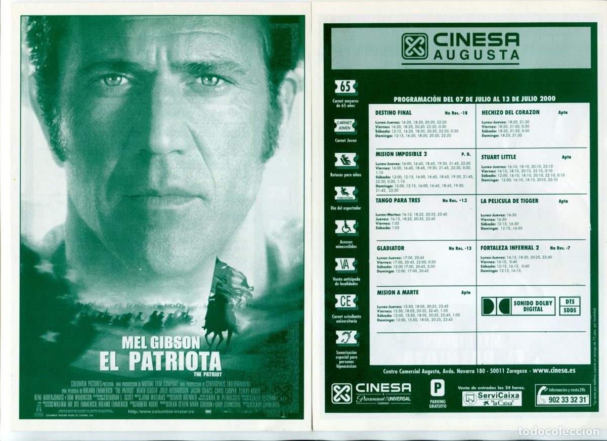 Cine: EL PATRIOTA, con Mel Gibson. 15 X 21 cms. PROGRAMA DE CINESA. - Foto 1