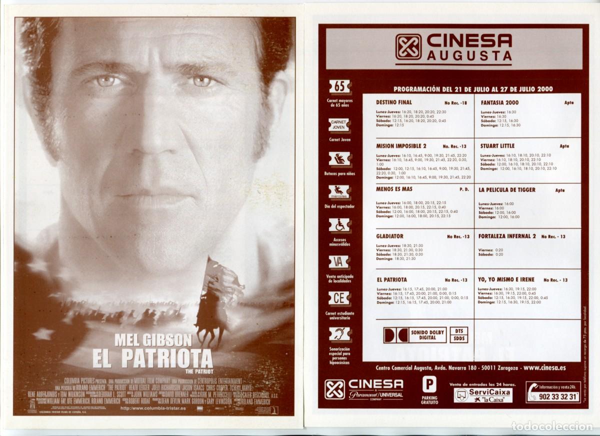Cine: EL PATRIOTA, con Mel Gibson. 15 X 21 cms. PROGRAMA DE CINESA. - Foto 1