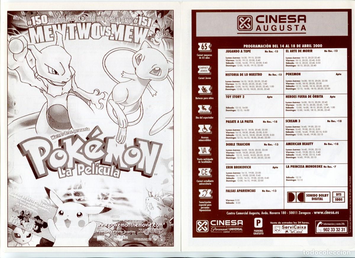 Cine: POKEM&Oacute;N, LA PEL&Iacute;CULA. 15 X 21 cms. PROGRAMA DE CINESA. - Foto 1