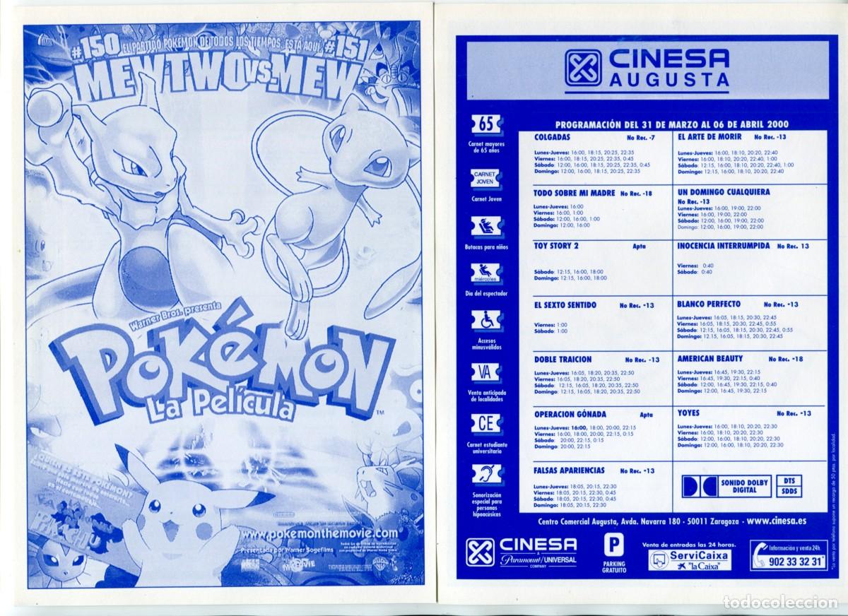 Cine: POKEM&Oacute;N, LA PEL&Iacute;CULA. 15 X 21 cms. PROGRAMA DE CINESA. - Foto 1