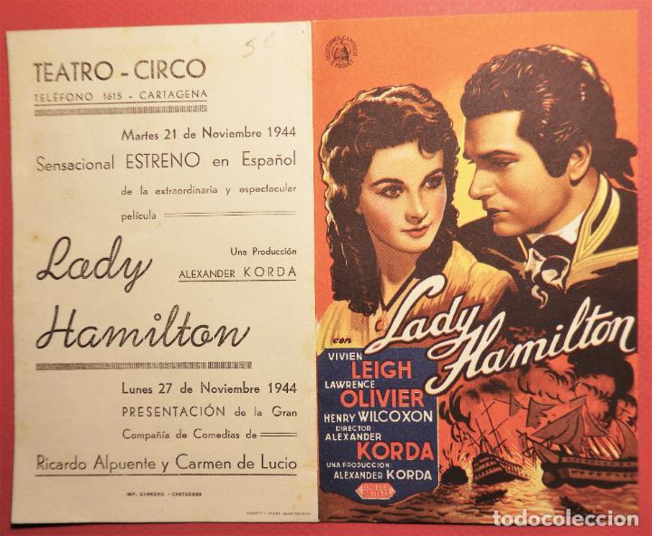 Folhetos de m&atilde;o de filmes antigos de cinema: Programa doble LADY HAMILTON - VIVIEN LEIGH, LAWRENCE OLIVIER, Teatro Circo 1944