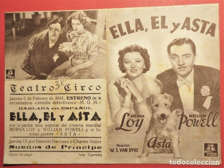 Cine: ELLA, EL Y ASTA WILLIAM POWELL ORIGINAL PROGRAMA DOBLE Teatro Circo 1941 - Foto 1